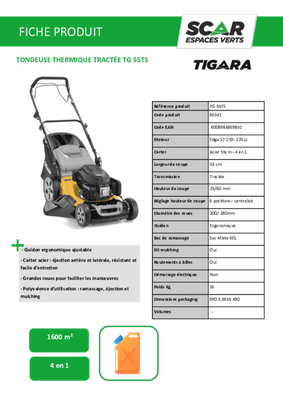 Herbes et entretien - Tondeuses thermiques - Tondeuse thermique tractée TG 55 TS